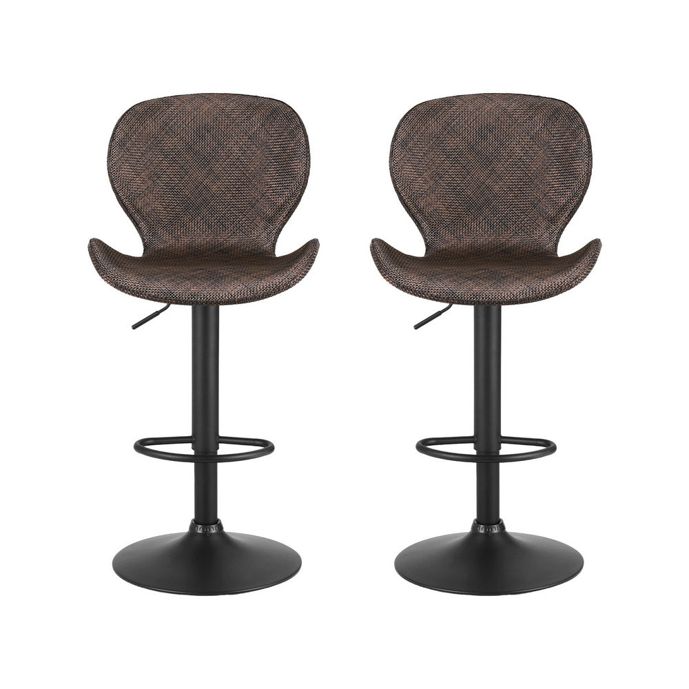 Artiss 2x Bar Stools Kitchen Swivel Gas Lift Counter Chair Wing PE Rattan Brown Awezingly