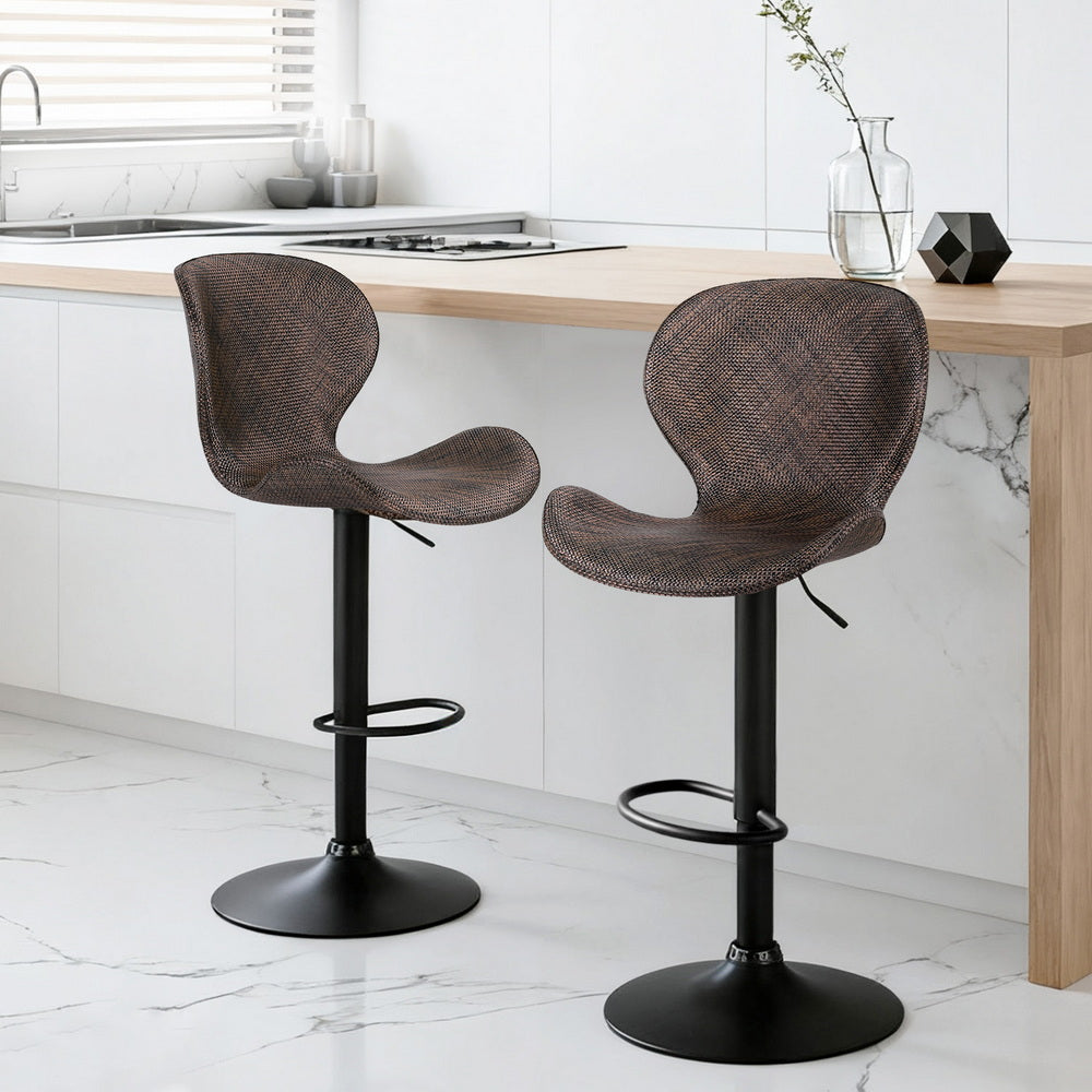 Artiss 2x Bar Stools Kitchen Swivel Gas Lift Counter Chair Wing PE Rattan Brown Awezingly