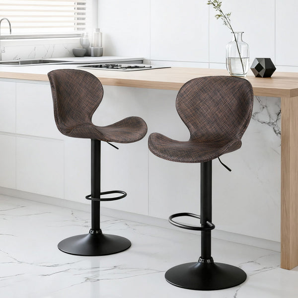 Artiss 2x Bar Stools Kitchen Swivel Gas Lift Counter Chair Wing PE Rattan Brown Awezingly