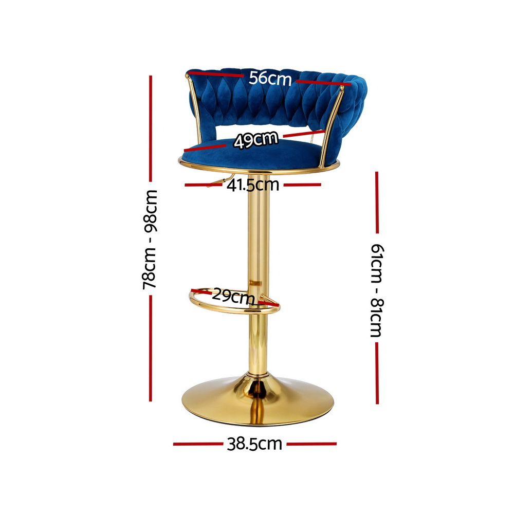 Artiss Bar Stools X3 Kitchen Counter Chair Gas Lift Velvet Woven Backrest Navy Awezingly