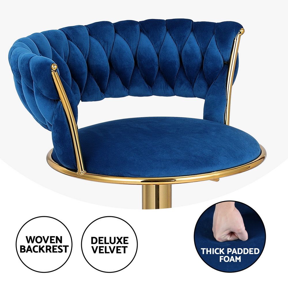 Artiss Bar Stools X3 Kitchen Counter Chair Gas Lift Velvet Woven Backrest Navy Awezingly