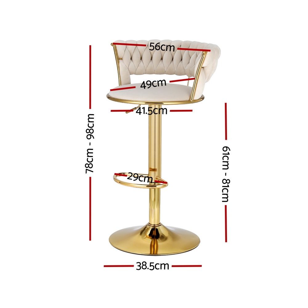 Artiss Bar Stools X3 Kitchen Counter Chair Gas Lift Velvet Woven Backrest Ivory Awezingly