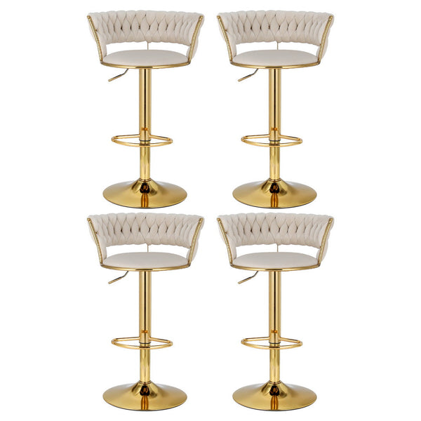 Artiss 4x Bar Stools Gas Lift Velvet Woven Backrest Ivory Does Not Apply