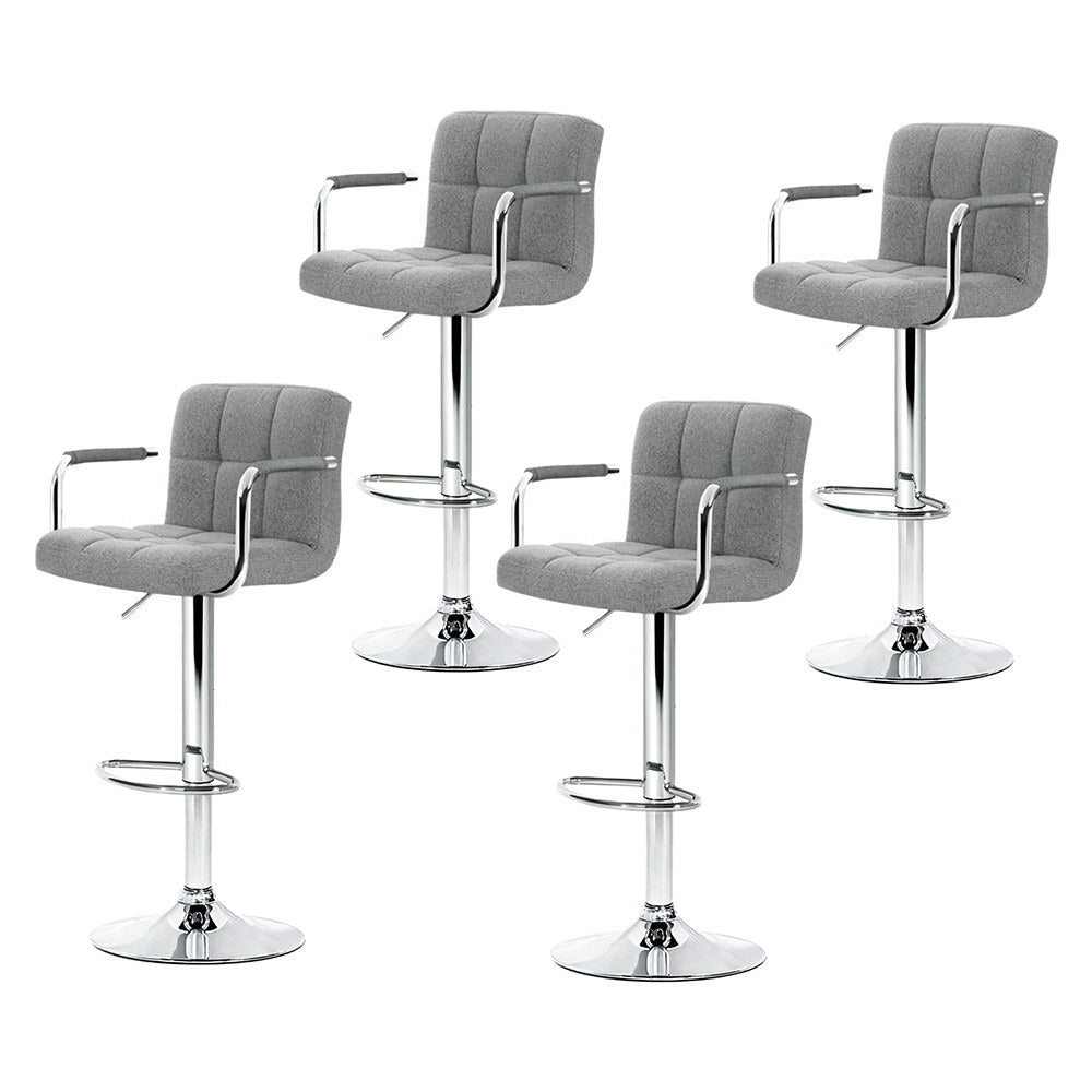 Artiss 4x Bar Stools Fabric Gas Lift w/Armrest Grey Artiss