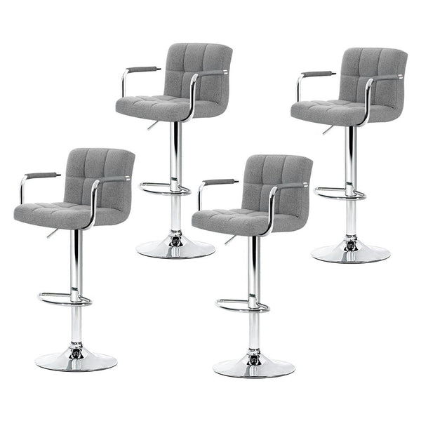Artiss 4x Bar Stools Fabric Gas Lift w/Armrest Grey Artiss