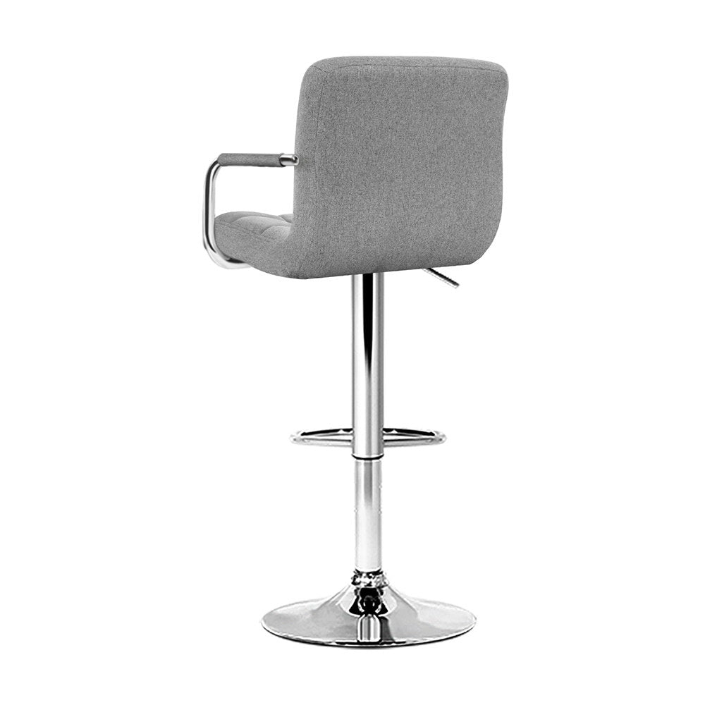 Artiss 4x Bar Stools Fabric Gas Lift w/Armrest Grey Artiss
