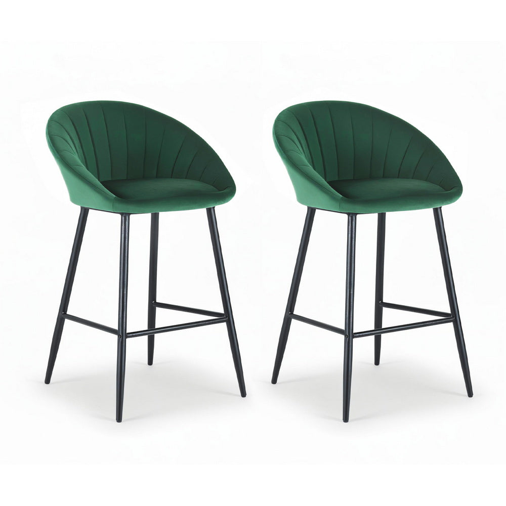Artiss 2x Bar Stools Kitchen Dining Chair Counter Stool Tub Velvet Metal Green Awezingly