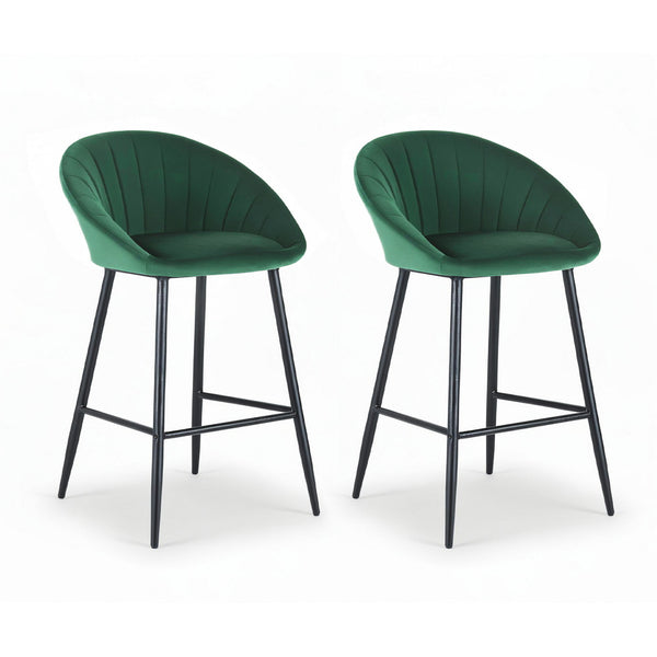 Artiss 2x Bar Stools Kitchen Dining Chair Counter Stool Tub Velvet Metal Green Awezingly