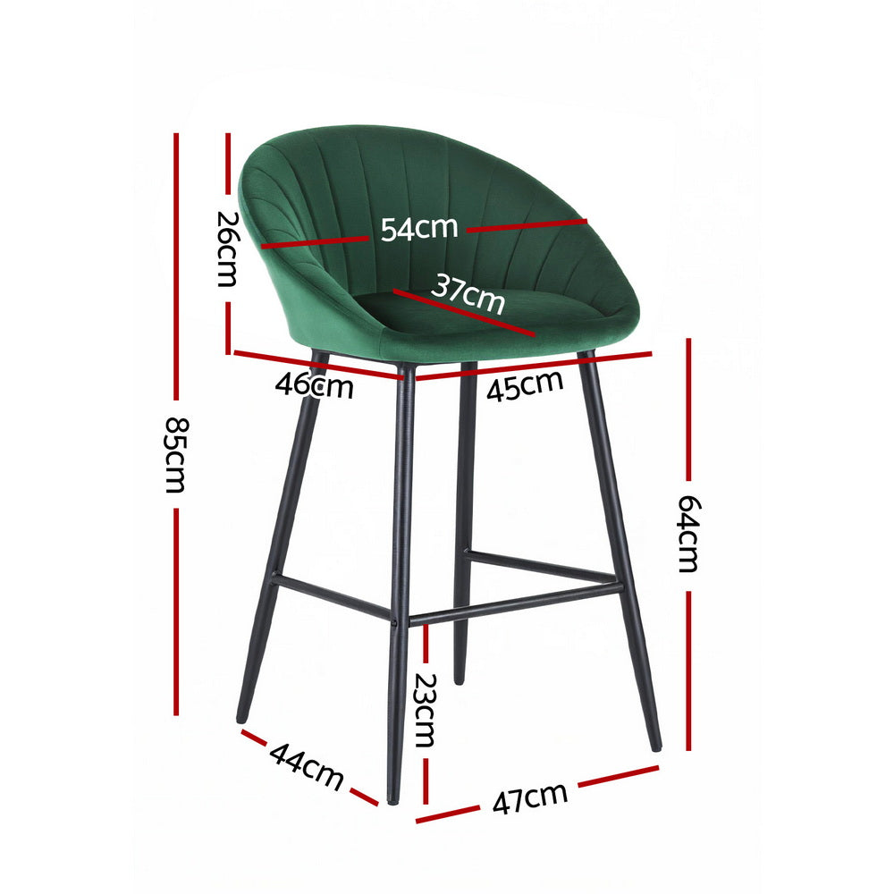 Artiss 2x Bar Stools Kitchen Dining Chair Counter Stool Tub Velvet Metal Green Awezingly