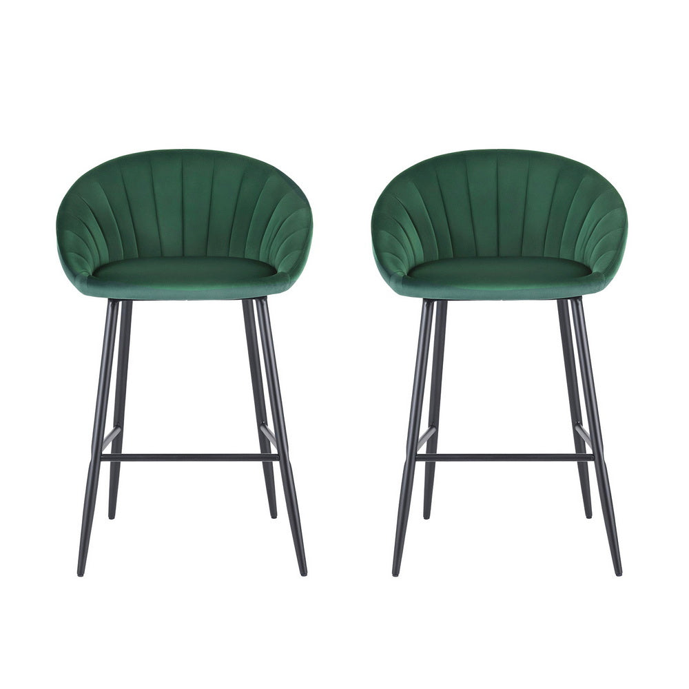 Artiss 2x Bar Stools Kitchen Dining Chair Counter Stool Tub Velvet Metal Green Awezingly