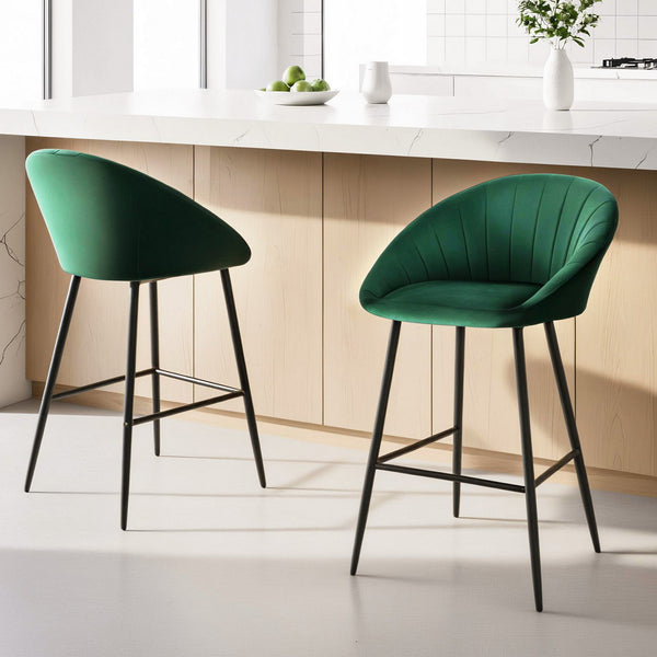 Artiss 2x Bar Stools Kitchen Dining Chair Counter Stool Tub Velvet Metal Green Awezingly