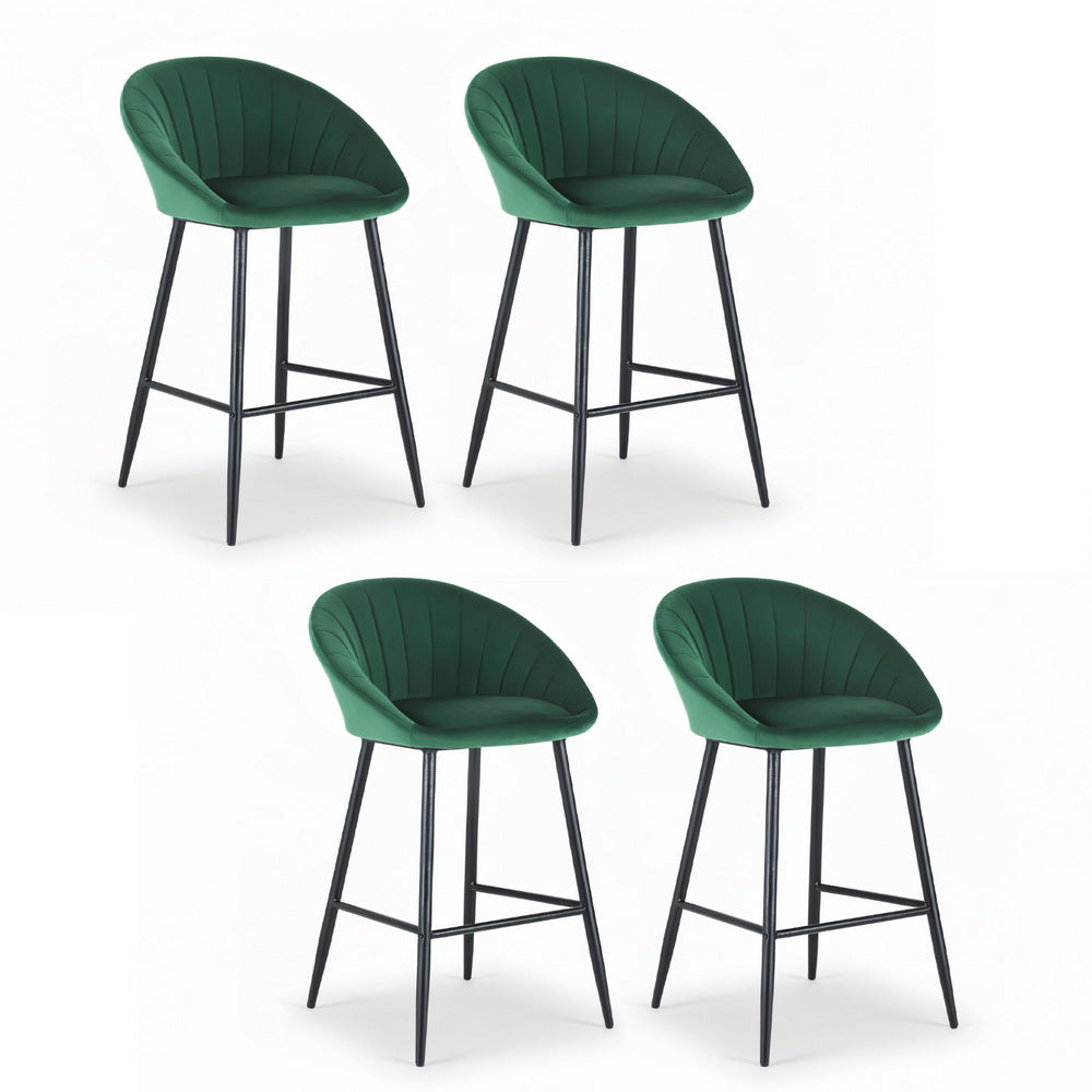 Artiss 4x Bar Stools Kitchen Dining Chair Counter Stool Tub Velvet Metal Green Awezingly