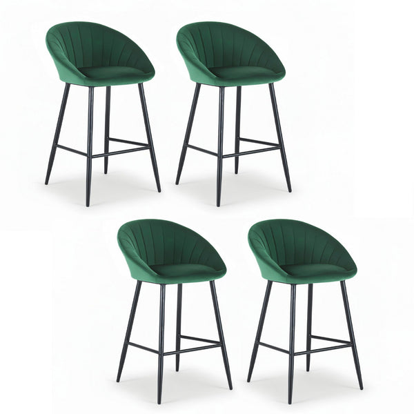 Artiss 4x Bar Stools Kitchen Dining Chair Counter Stool Tub Velvet Metal Green Awezingly