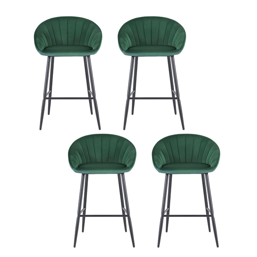 Artiss 4x Bar Stools Kitchen Dining Chair Counter Stool Tub Velvet Metal Green Awezingly