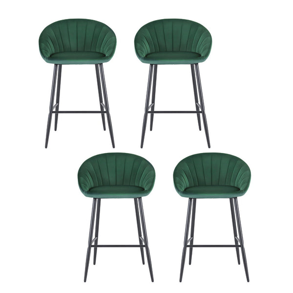 Artiss 4x Bar Stools Kitchen Dining Chair Counter Stool Tub Velvet Metal Green Awezingly
