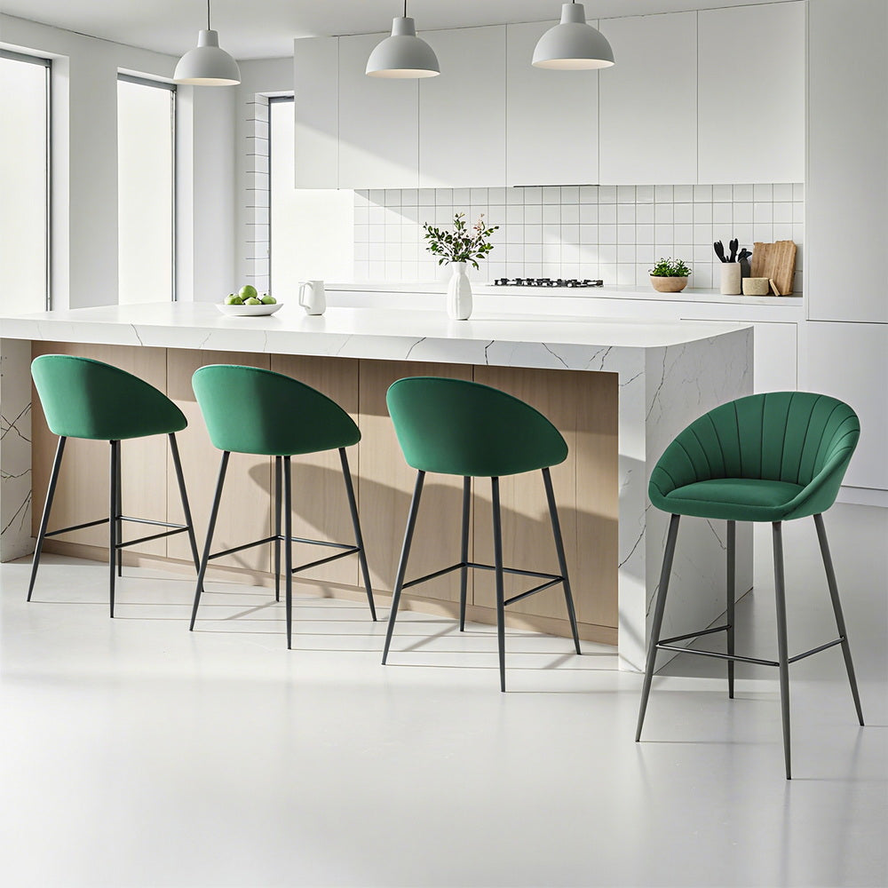 Artiss 4x Bar Stools Kitchen Dining Chair Counter Stool Tub Velvet Metal Green Awezingly