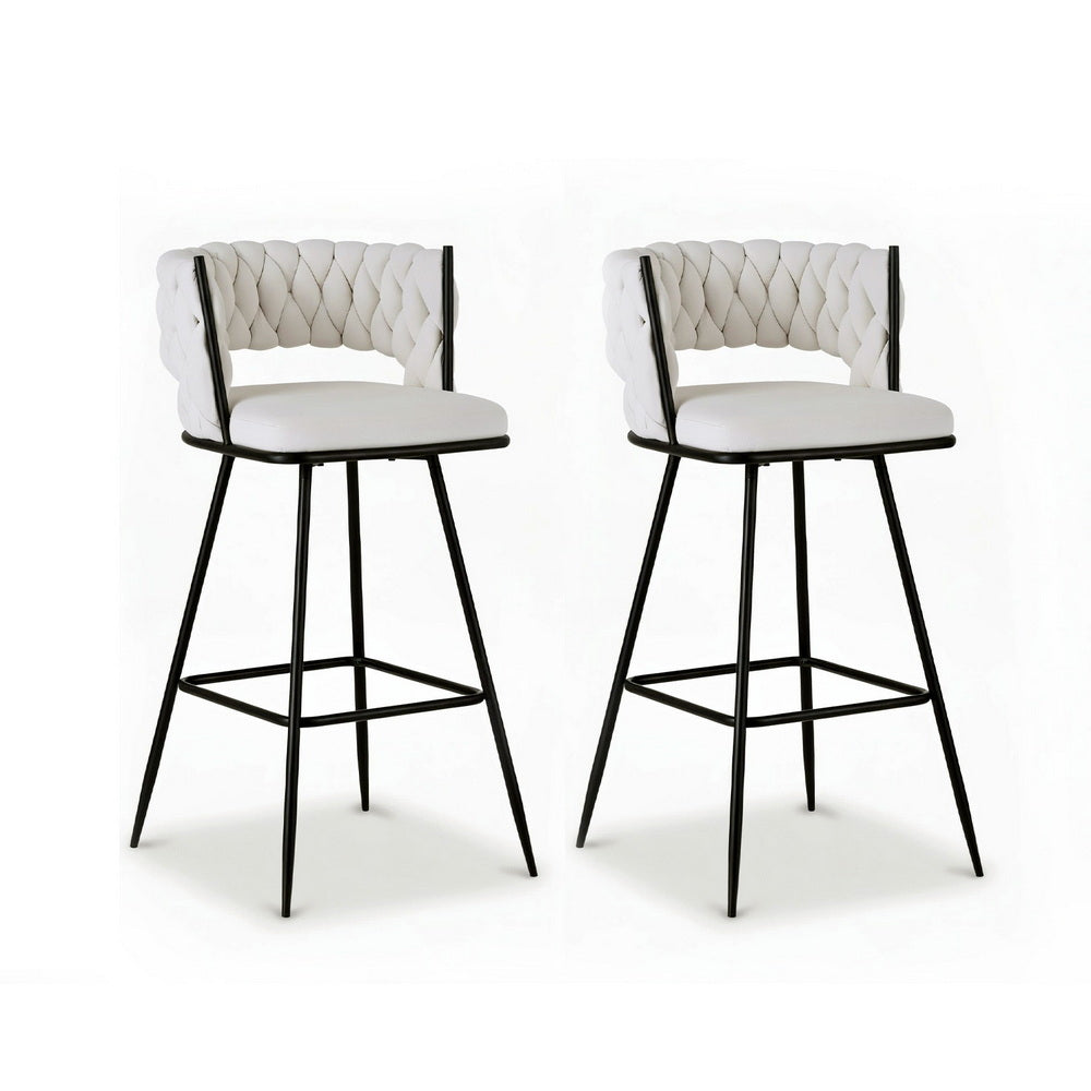 Artiss 2x Bar Stools Kitchen Dining Chair Counter Stool Woven Velvet Metal Ivory Awezingly