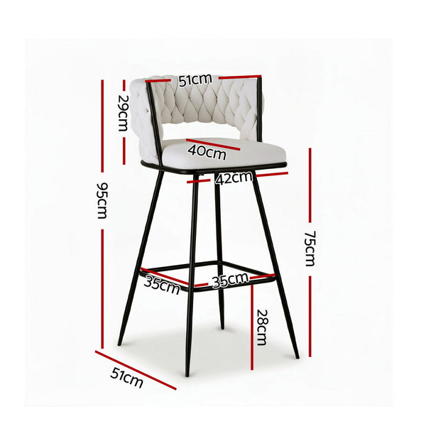 Artiss 2x Bar Stools Kitchen Dining Chair Counter Stool Woven Velvet Metal Ivory Awezingly