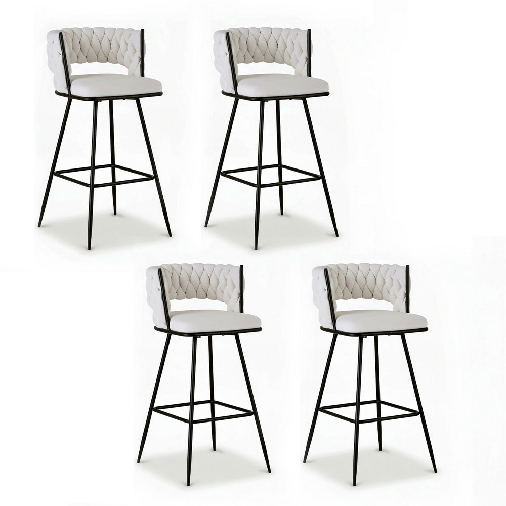 Artiss 4x Bar Stools Kitchen Dining Chair Counter Stool Woven Velvet Metal Ivory Awezingly