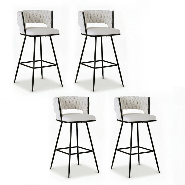 Artiss 4x Bar Stools Kitchen Dining Chair Counter Stool Woven Velvet Metal Ivory Awezingly