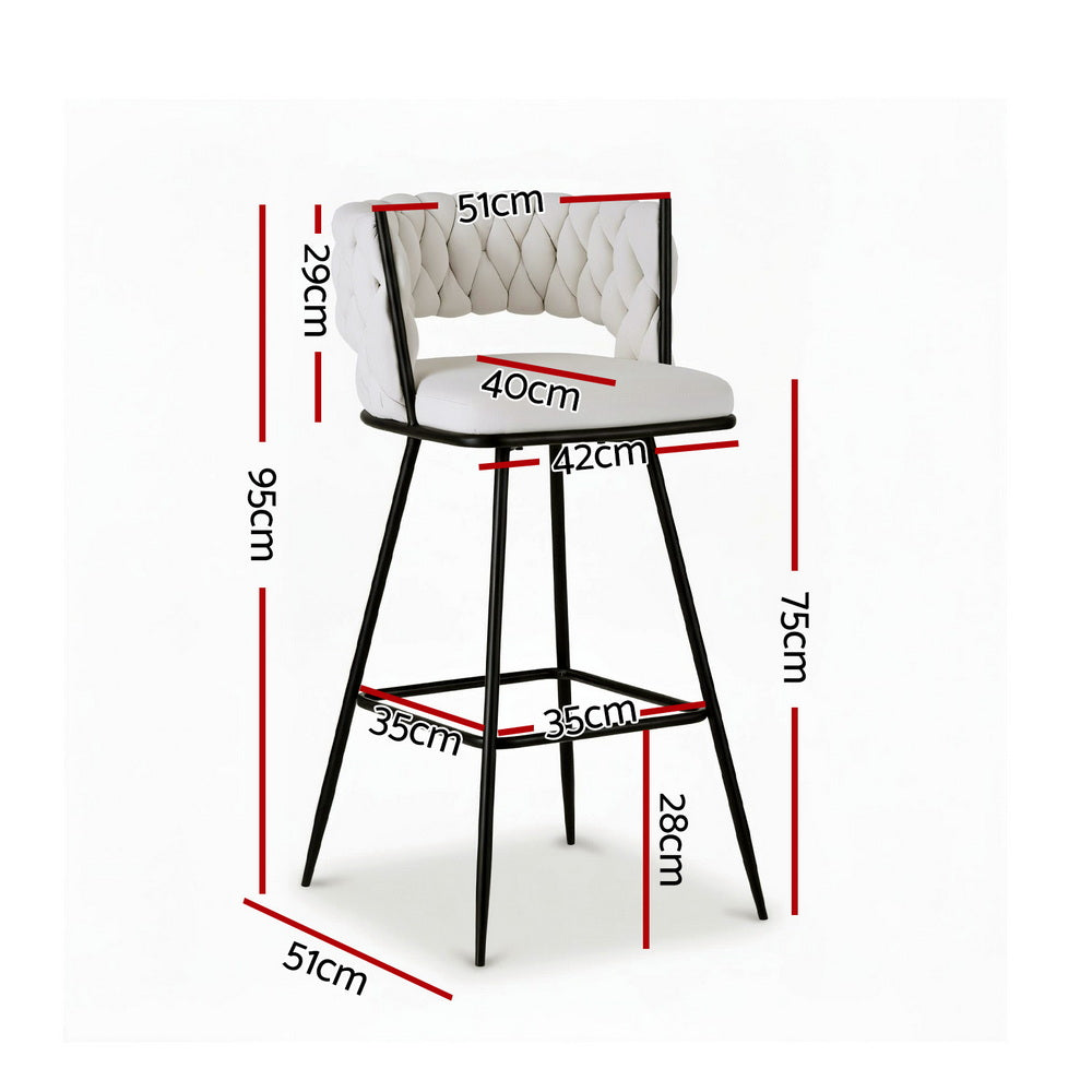 Artiss 4x Bar Stools Kitchen Dining Chair Counter Stool Woven Velvet Metal Ivory Awezingly