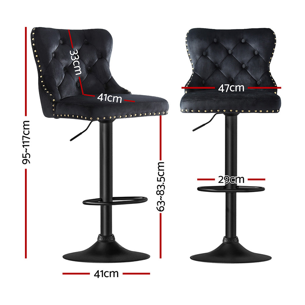 Artiss 2x Velvet Bar Stool Adjustable Height Nailhead Trim Kitchen Counter Stool Artiss