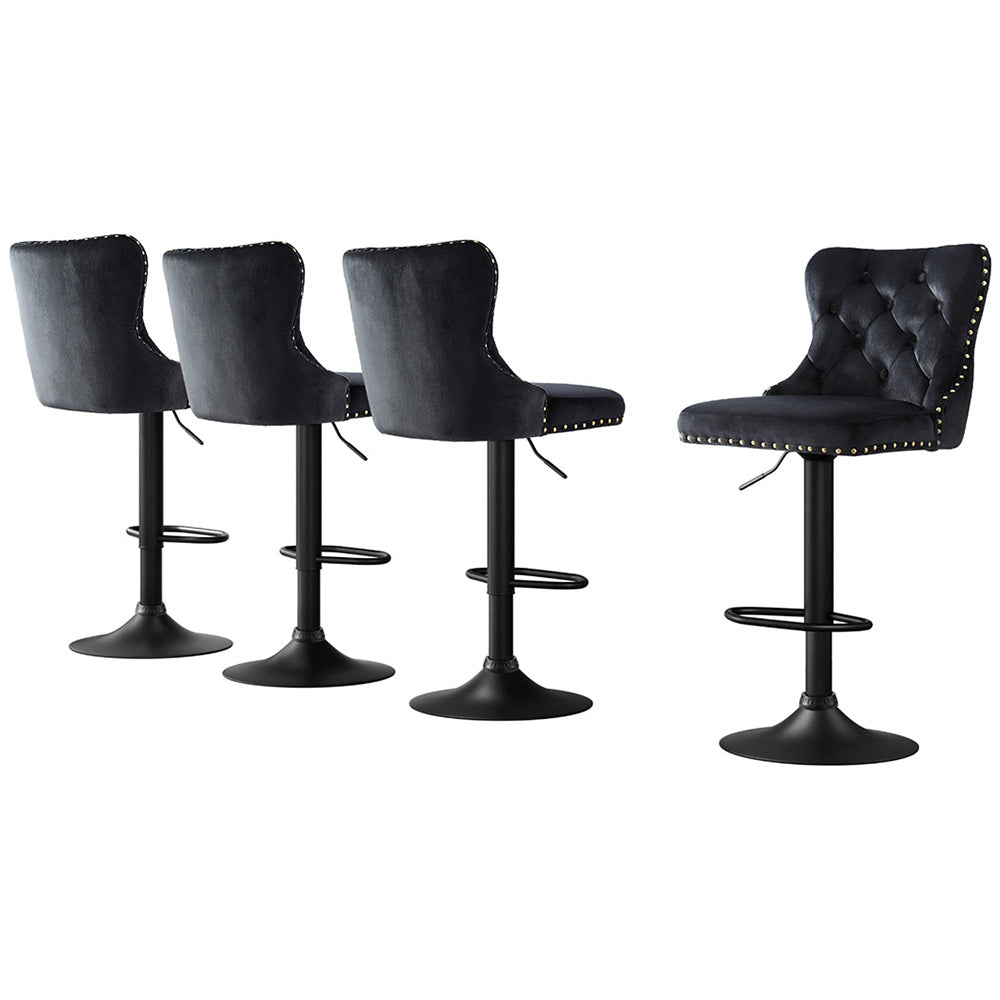 Artiss 4x Velvet Bar Stool Adjustable Height Nailhead Trim Kitchen Counter Stool Artiss