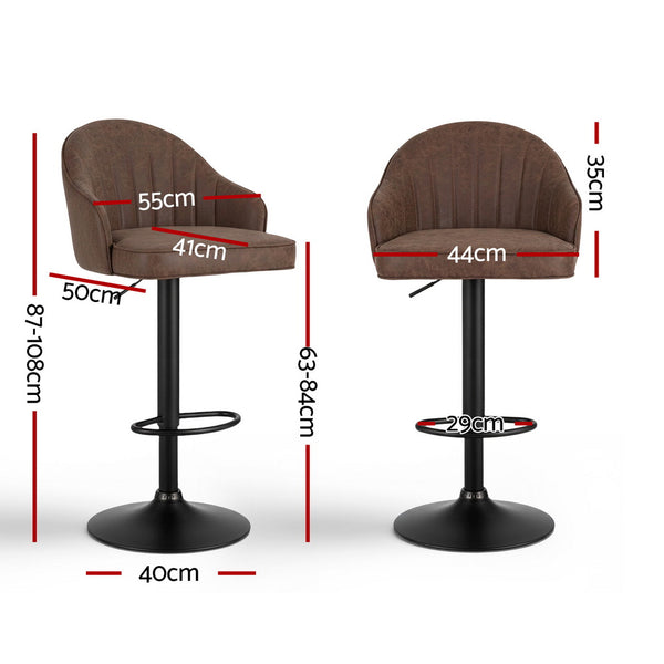 Artiss 2x Bar Stools Kitchen Swivel Gas Lift Counter Chair Shell Leather Brown Awezingly