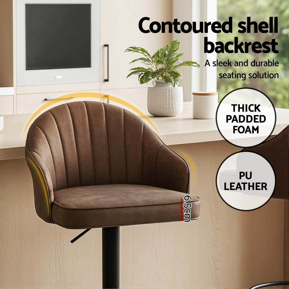 Artiss 2x Bar Stools Kitchen Swivel Gas Lift Counter Chair Shell Leather Brown Awezingly