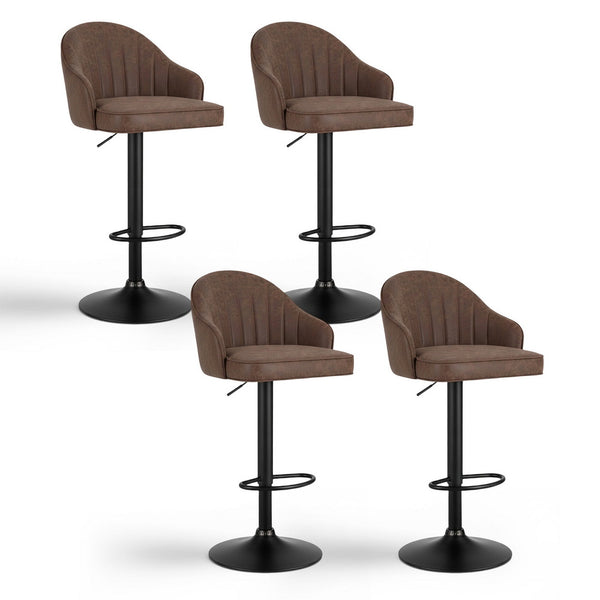 Artiss 4x Bar Stools Kitchen Swivel Gas Lift Counter Chair Shell Leather Brown Awezingly