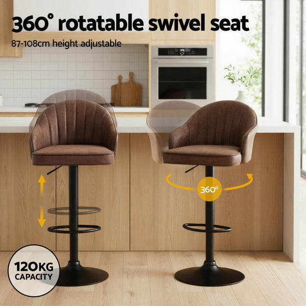 Artiss 4x Bar Stools Kitchen Swivel Gas Lift Counter Chair Shell Leather Brown Awezingly