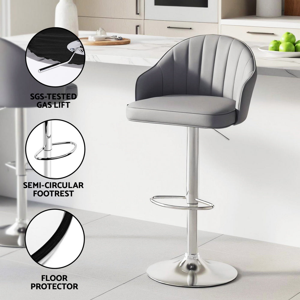 Artiss 2x Bar Stools Kitchen Swivel Gas Lift Counter Chair Shell Leather Grey Awezingly