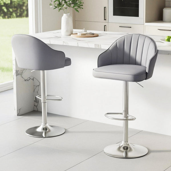 Artiss 2x Bar Stools Kitchen Swivel Gas Lift Counter Chair Shell Leather Grey Awezingly
