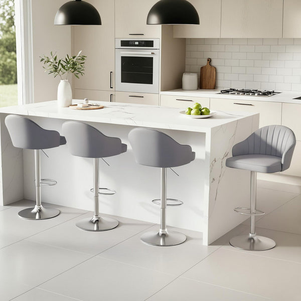 Artiss 4x Bar Stools Kitchen Swivel Gas Lift Counter Chair Shell Leather Grey Awezingly