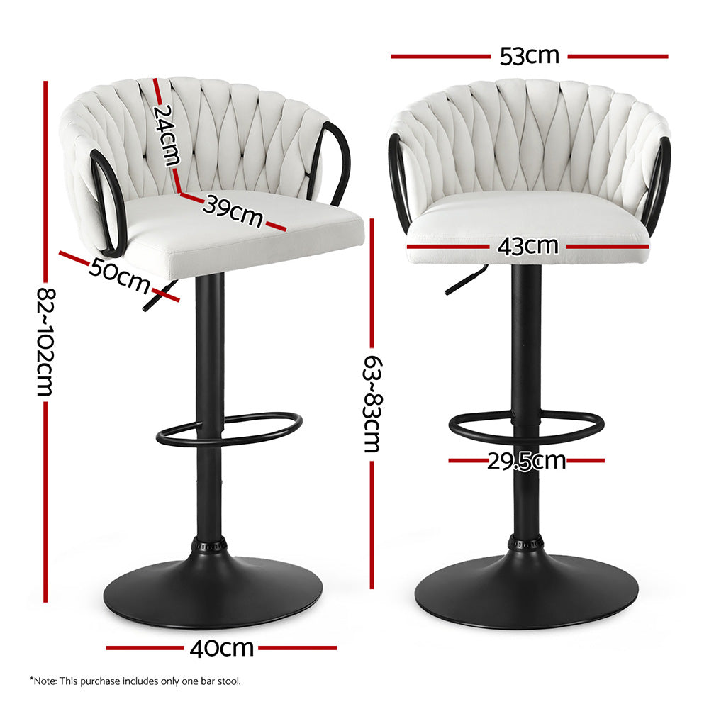 Artiss 1x Bar Stool Single Kitchen Dining Chair Counter Stool Woven Velvet Ivory Awezingly