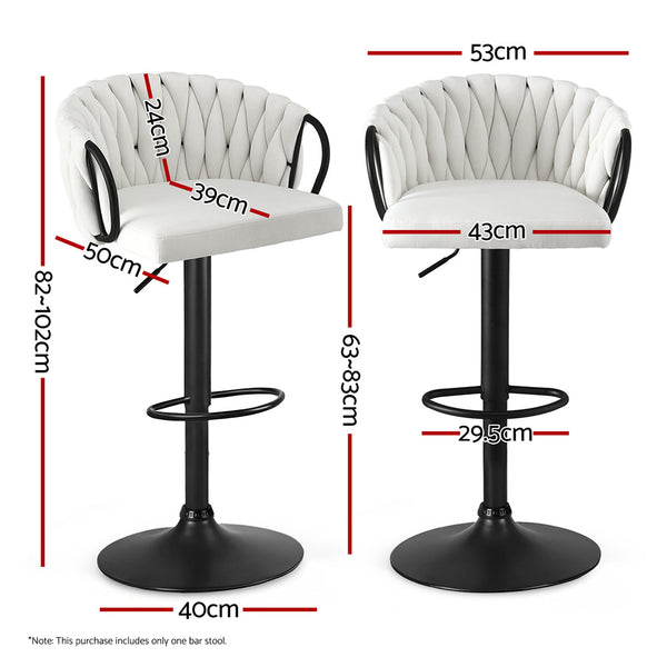 Artiss 1x Bar Stool Single Kitchen Dining Chair Counter Stool Woven Velvet Ivory Awezingly