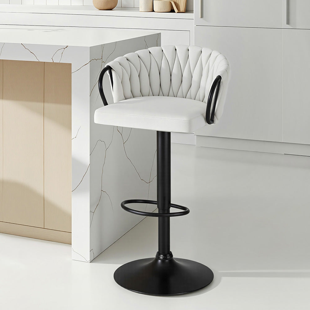 Artiss 1x Bar Stool Single Kitchen Dining Chair Counter Stool Woven Velvet Ivory Awezingly