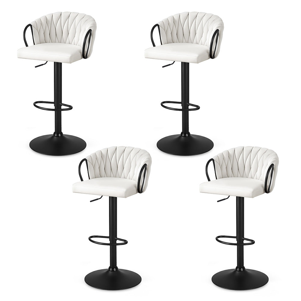 Artiss Bar Stool x4 Kitchen Dining Chair Counter Gaslift Woven Velvet Ivory Awezingly