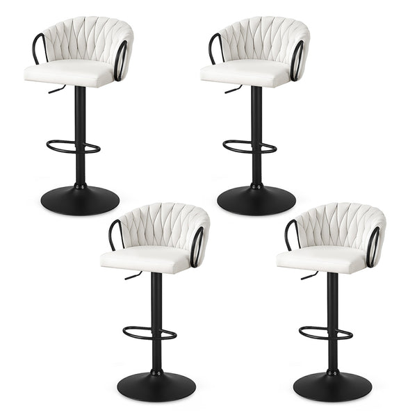 Artiss Bar Stool x4 Kitchen Dining Chair Counter Gaslift Woven Velvet Ivory Awezingly