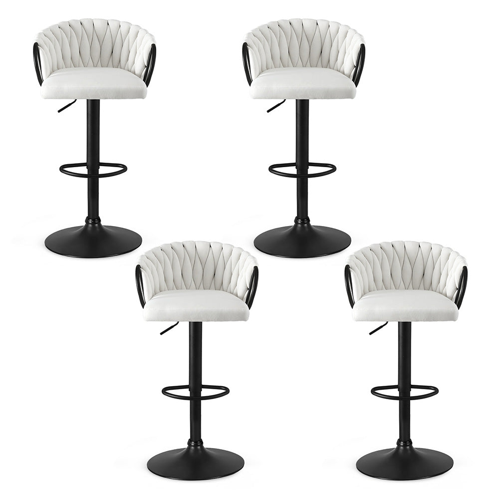 Artiss Bar Stool x4 Kitchen Dining Chair Counter Gaslift Woven Velvet Ivory Awezingly