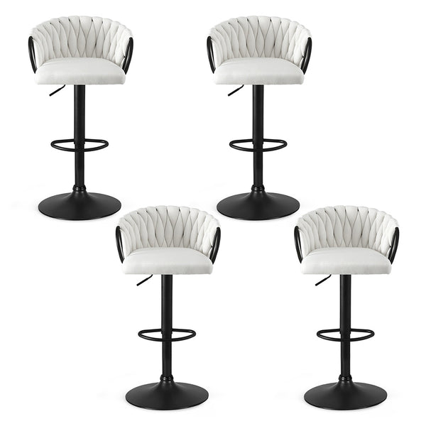 Artiss Bar Stool x4 Kitchen Dining Chair Counter Gaslift Woven Velvet Ivory Awezingly