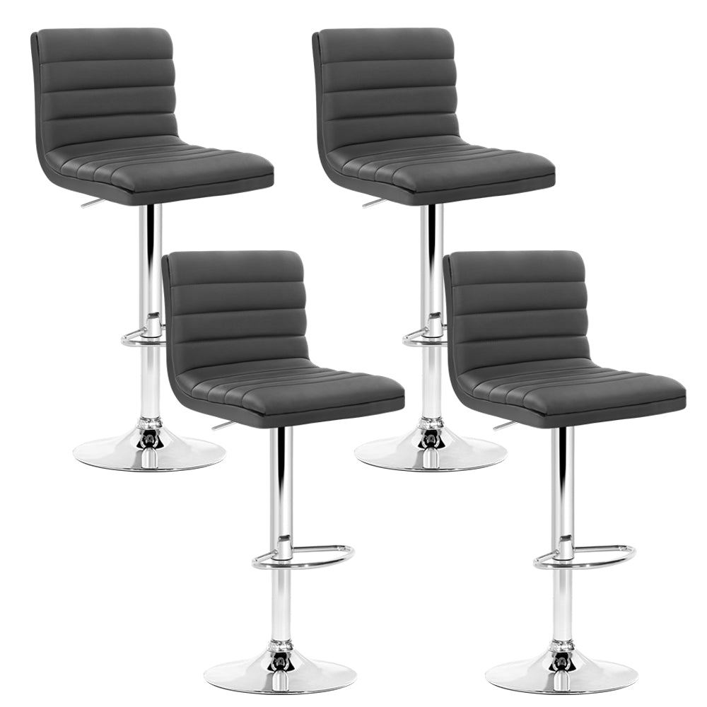 Artiss Set of 4 PU Leather Lined Pattern Bar Stools- Grey and Chrome Artiss