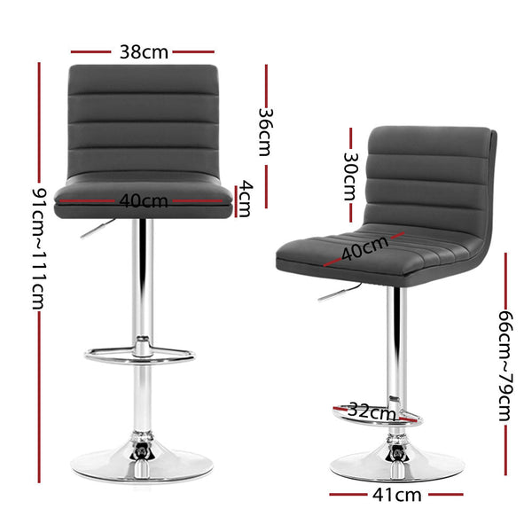 Artiss Set of 4 PU Leather Lined Pattern Bar Stools- Grey and Chrome Artiss