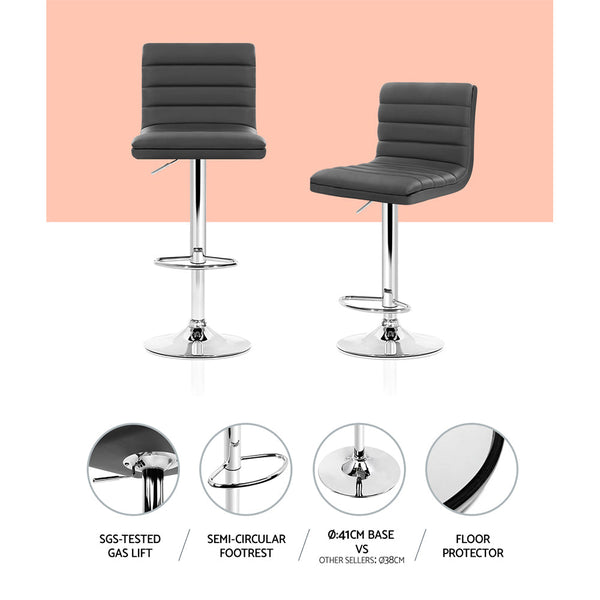 Artiss Set of 4 PU Leather Lined Pattern Bar Stools- Grey and Chrome Artiss