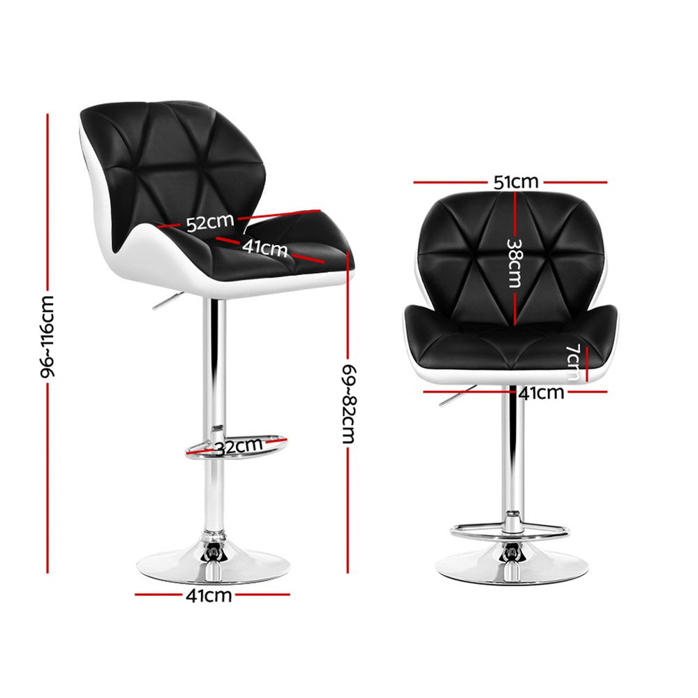 Artiss 4x Bar Stools Gas Lift Padded Leather Black & White Artiss