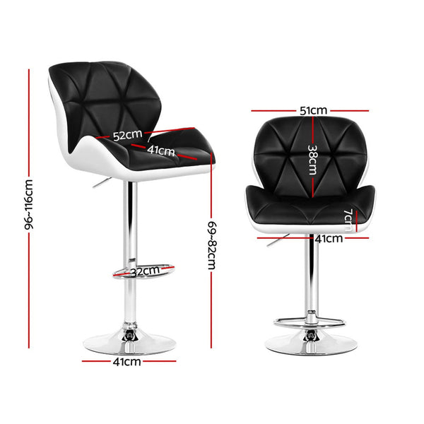 Artiss 4x Bar Stools Gas Lift Padded Leather Black & White Artiss