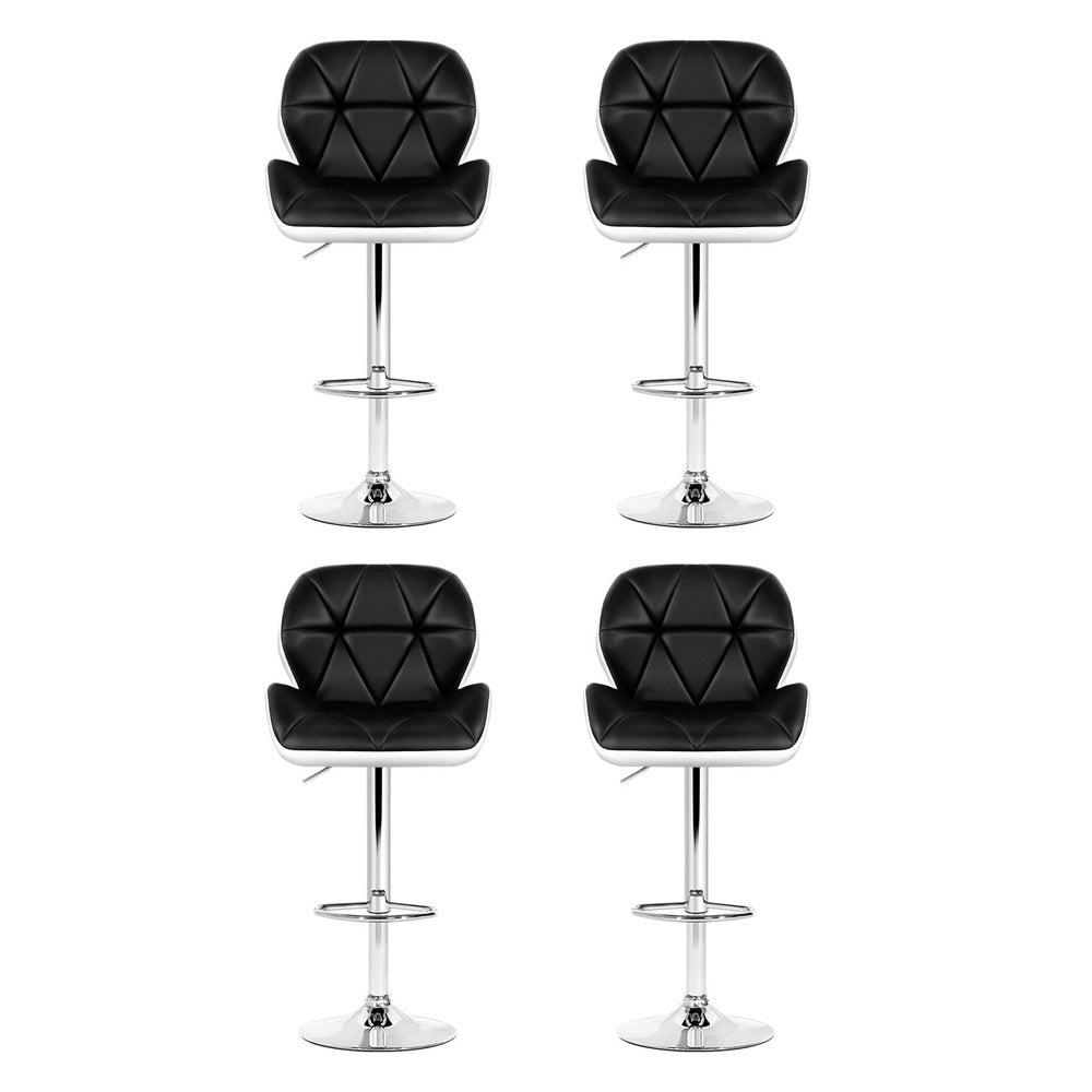 Artiss 4x Bar Stools Gas Lift Padded Leather Black & White Artiss