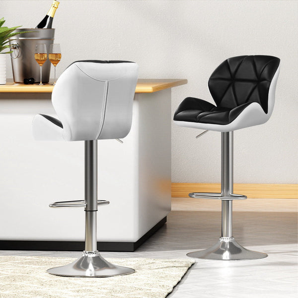 Artiss 4x Bar Stools Gas Lift Padded Leather Black & White Artiss