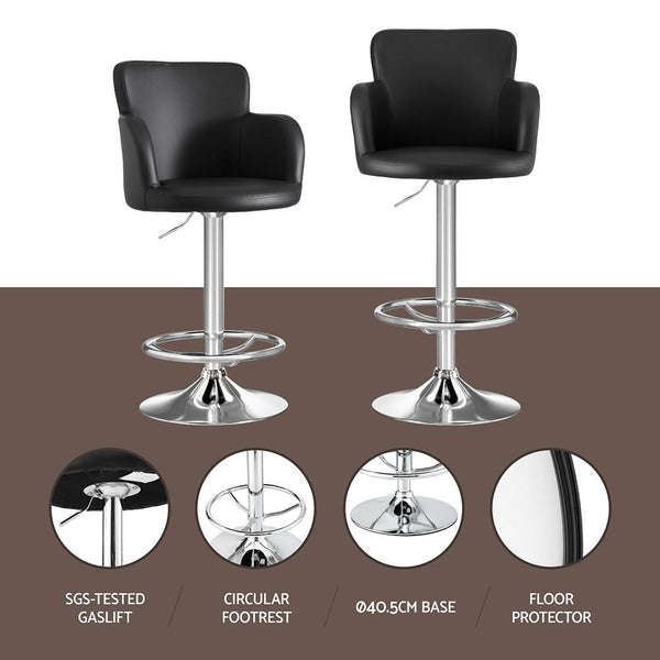Artiss 1x Leather Bar Stools Swivel Adjustable Gas Lift PU Counter Chairs Black Awezingly