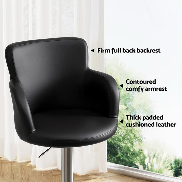 Artiss 1x Leather Bar Stools Swivel Adjustable Gas Lift PU Counter Chairs Black Awezingly